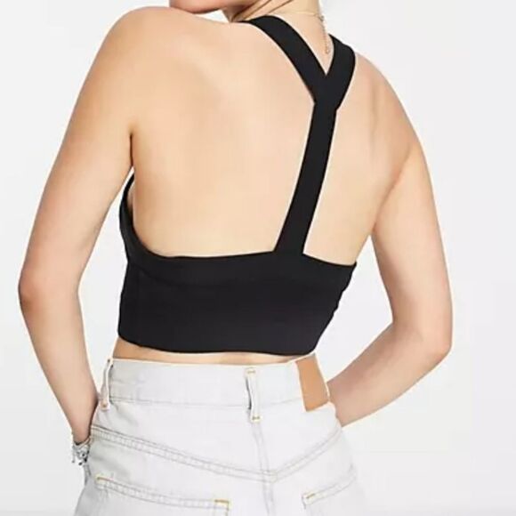 FREE PEOPLE Catch Up Brami crop top in black ribbbed Size Small - Picture 3 of 5